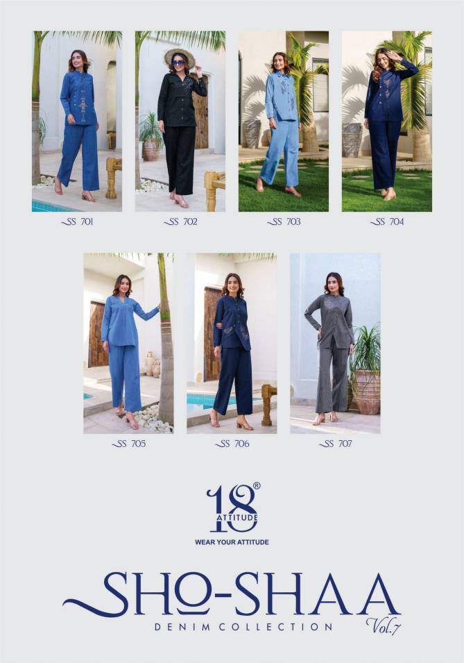 18 Attitude Sho Shaa Vol 7 Denim Cotton Western Party Wear Ladies Top With Bottom Wholesale Shop In Surat